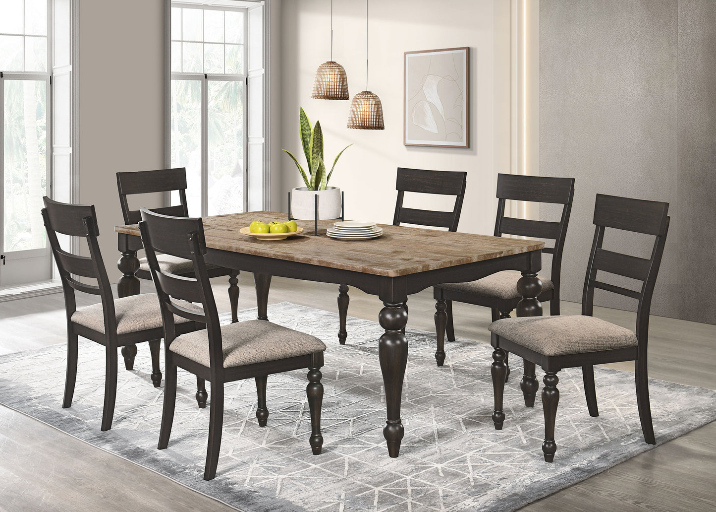 Bridget 7-piece Rectangular Dining Set Charcoal Sand Through