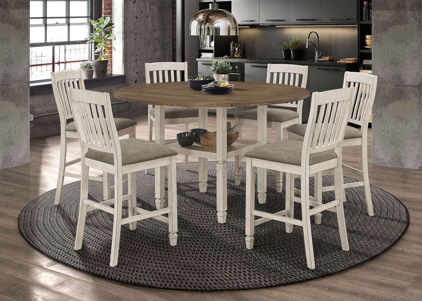 Sarasota 7-piece Drop Leaf Counter Dining Set Rustic Cream