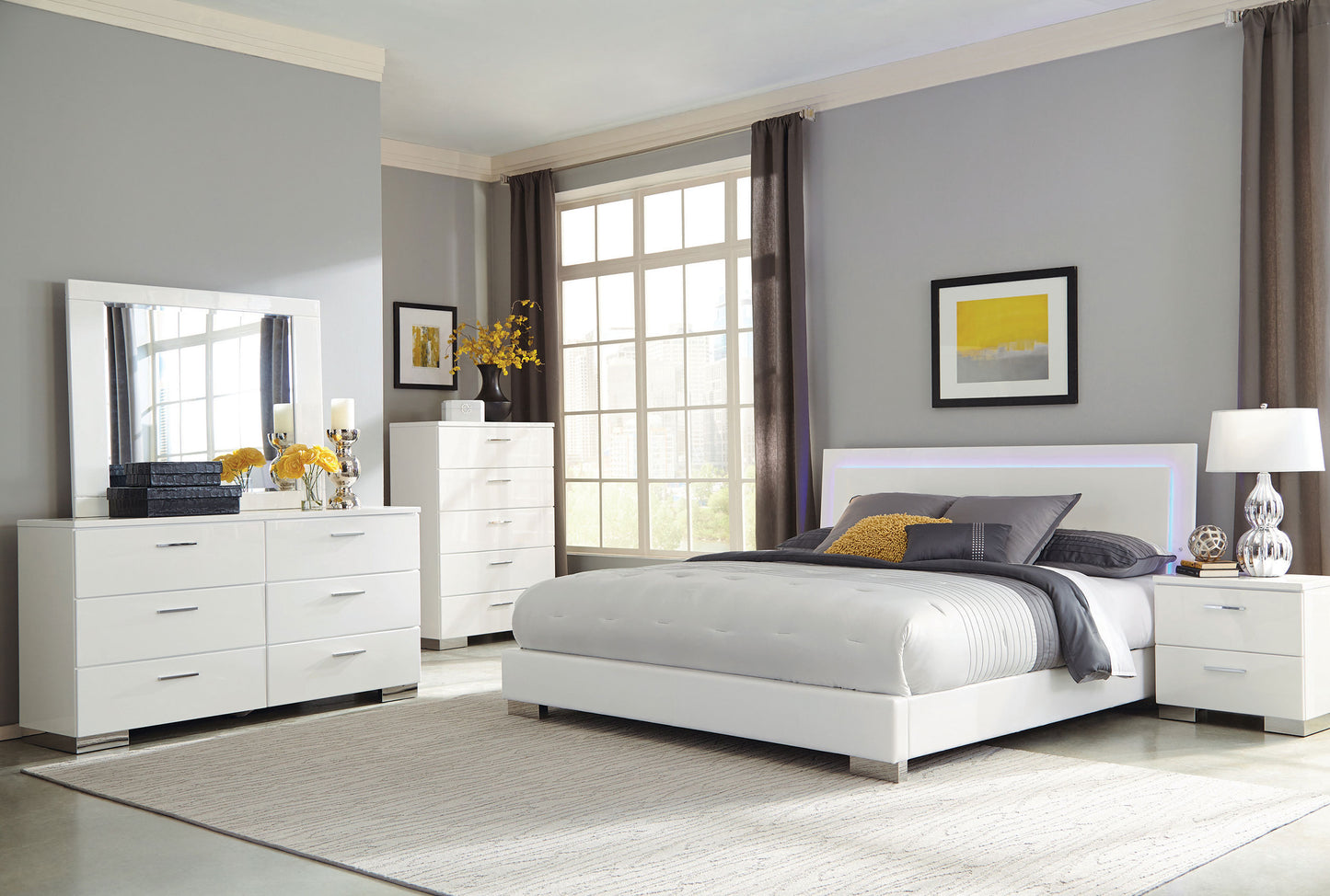 Felicity 6-piece Eastern King Bedroom Set White High Gloss