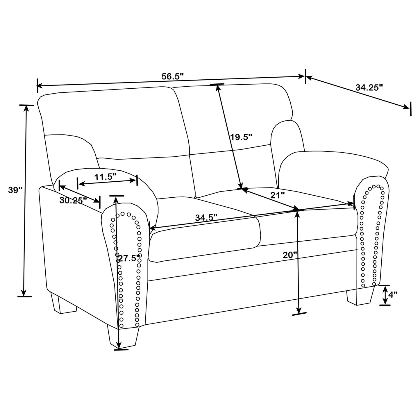 Clementine 2-piece Upholstered Padded Arm Sofa Set Brown