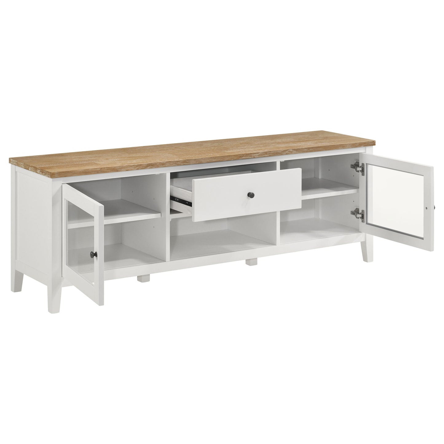 Hollis 2-door Wood 67" TV Stand with Drawer Brown and White