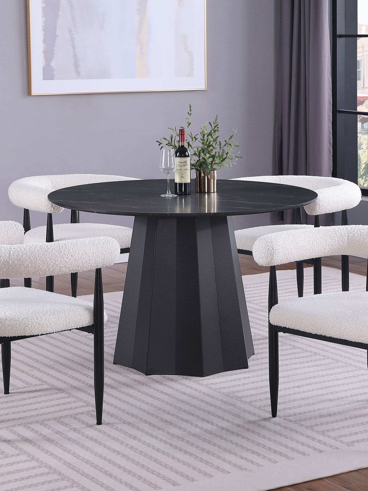 Camden Round 48-inch Faux Marble Top Dining Table Black