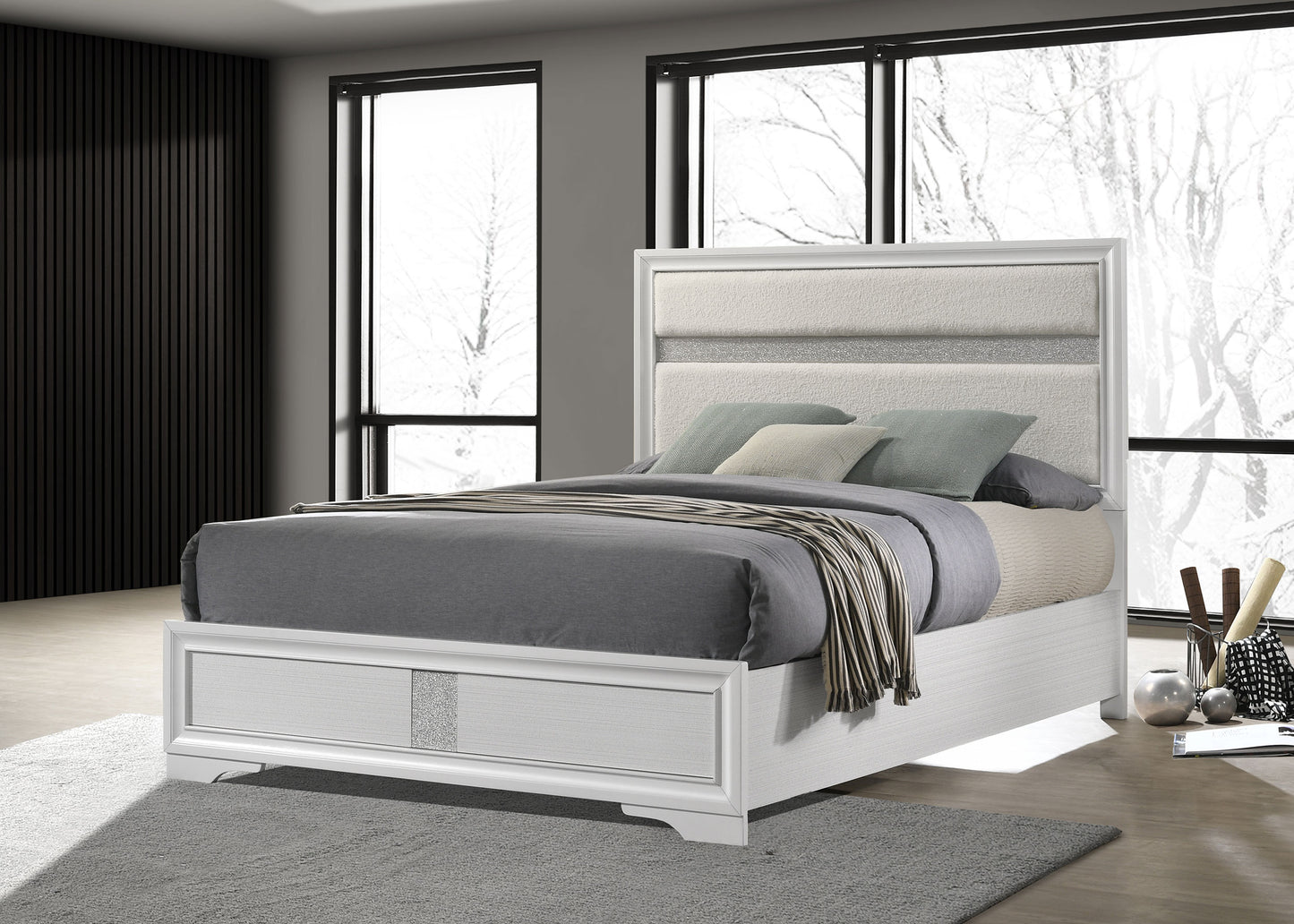 Miranda 54-inch Upholstered Queen Panel Bed White