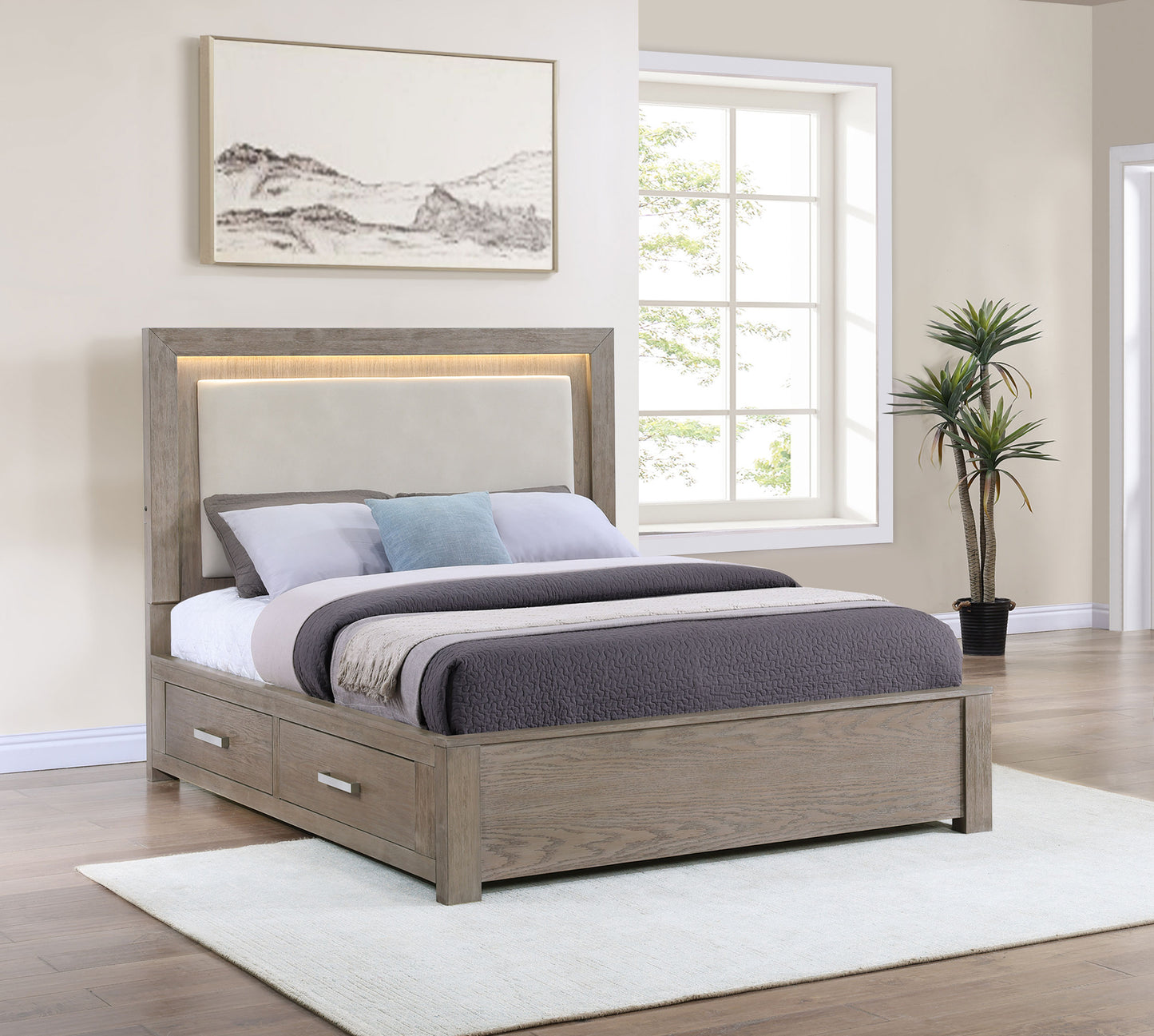 Kenora 56-inch Queen LED Storage Bed Barley Brown