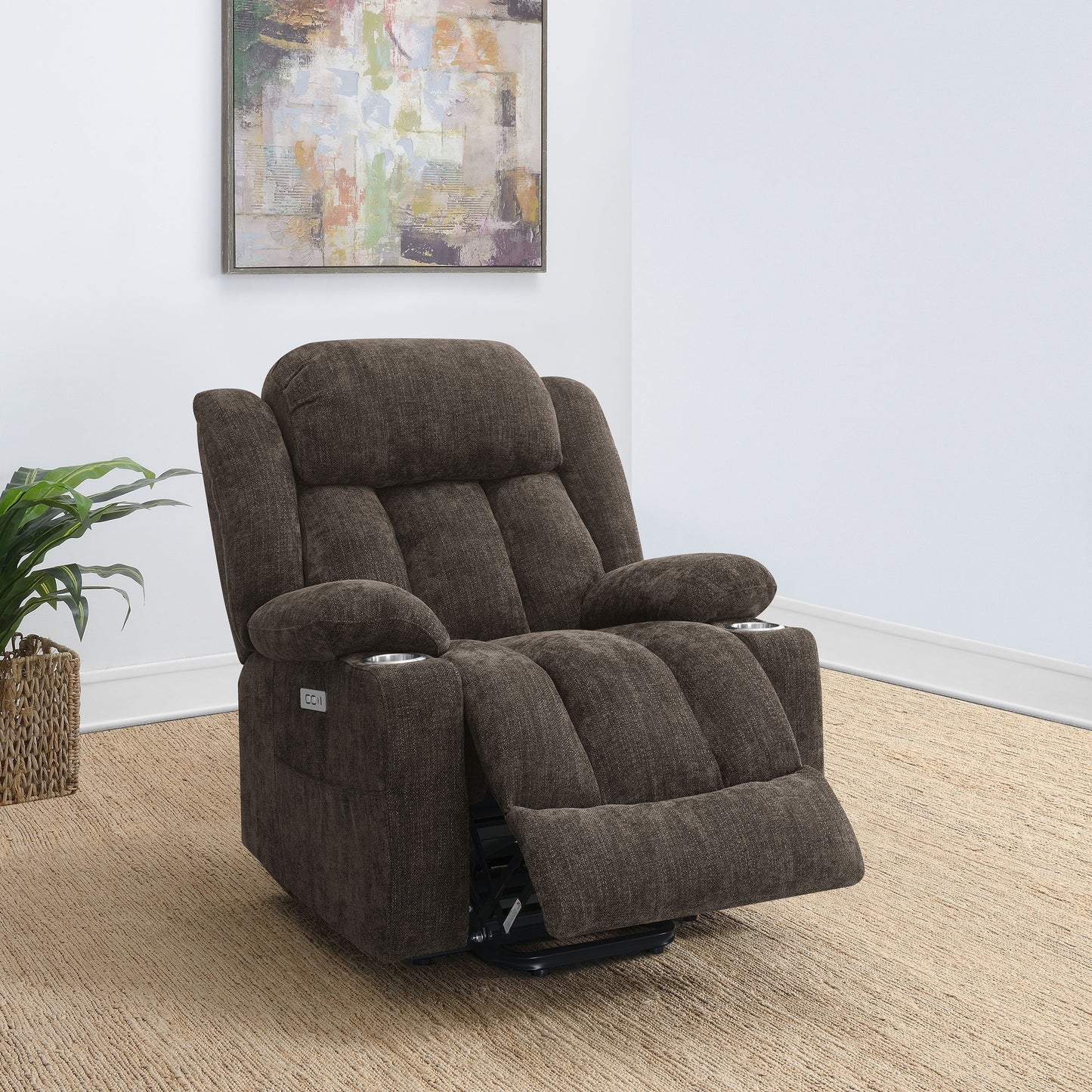 Houston Upholstered Power Lift Recliner Chair Dark Brown