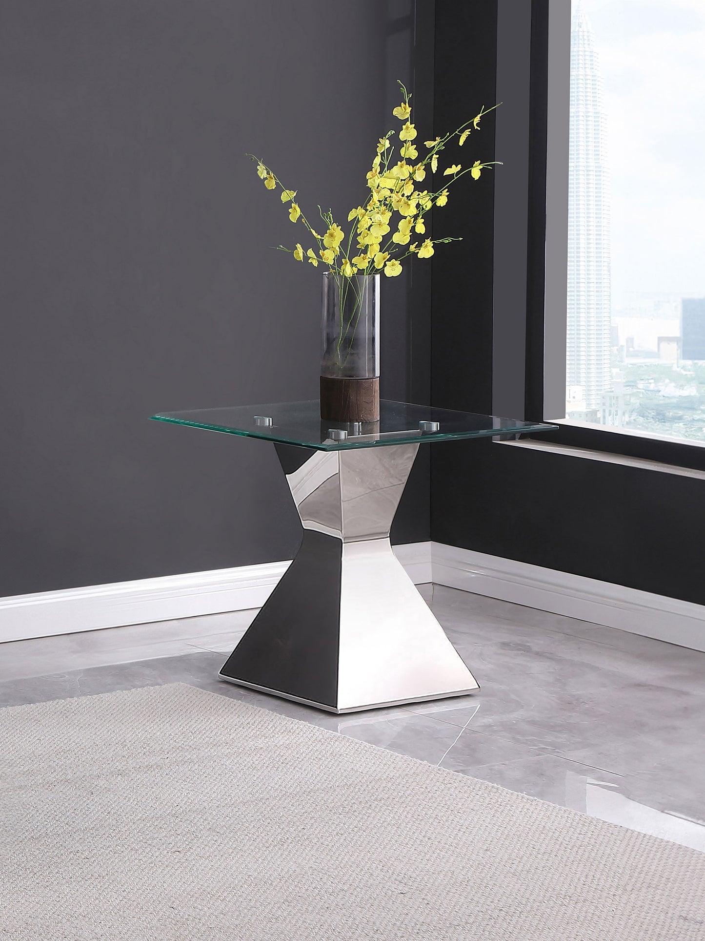 Jenny Glass Top Stainless Steel Side End Table Chrome