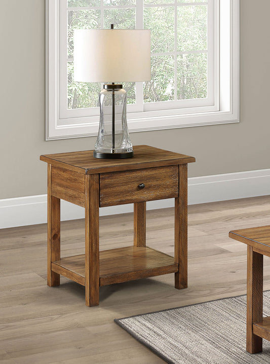 Payne 1-drawer Wood End Table with Shelf Distressed Brown