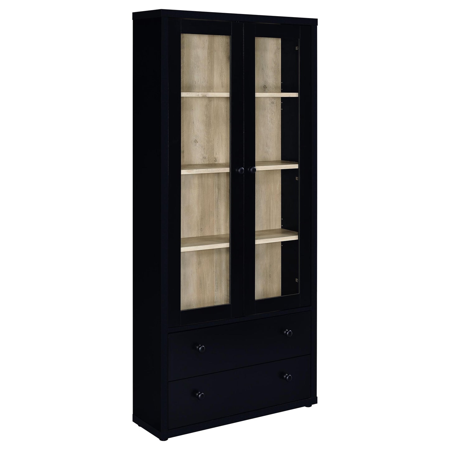 Hawthorne 4-shelf Glass Door Cabinet with Drawers Black