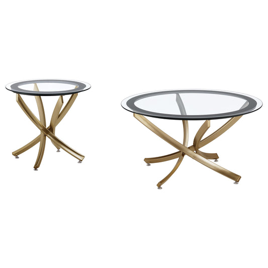 Brooke 2-piece Round Glass Top Coffee Table Set Brass