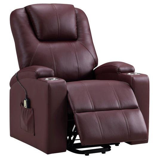 Armstrong Upholstered Power Lift Massage Recliner Wine Red