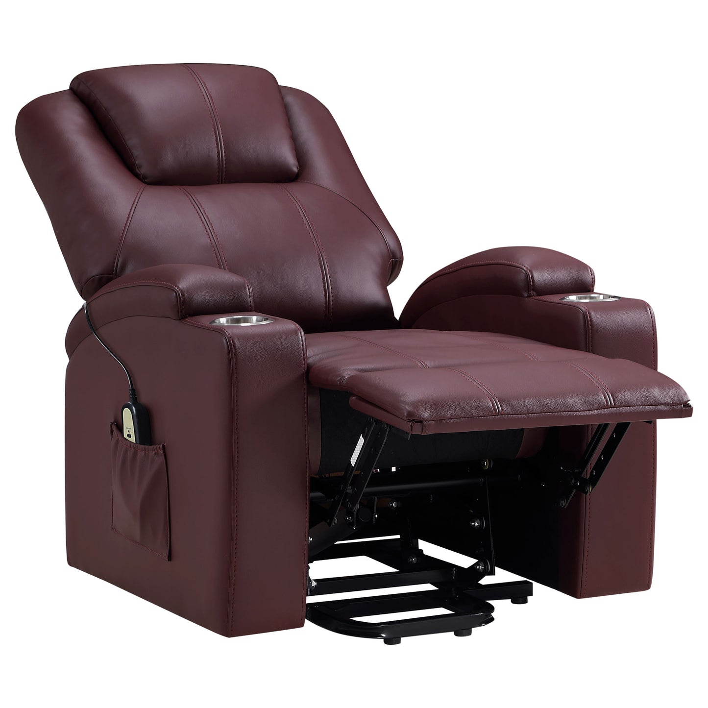 Armstrong Upholstered Power Lift Massage Recliner Wine