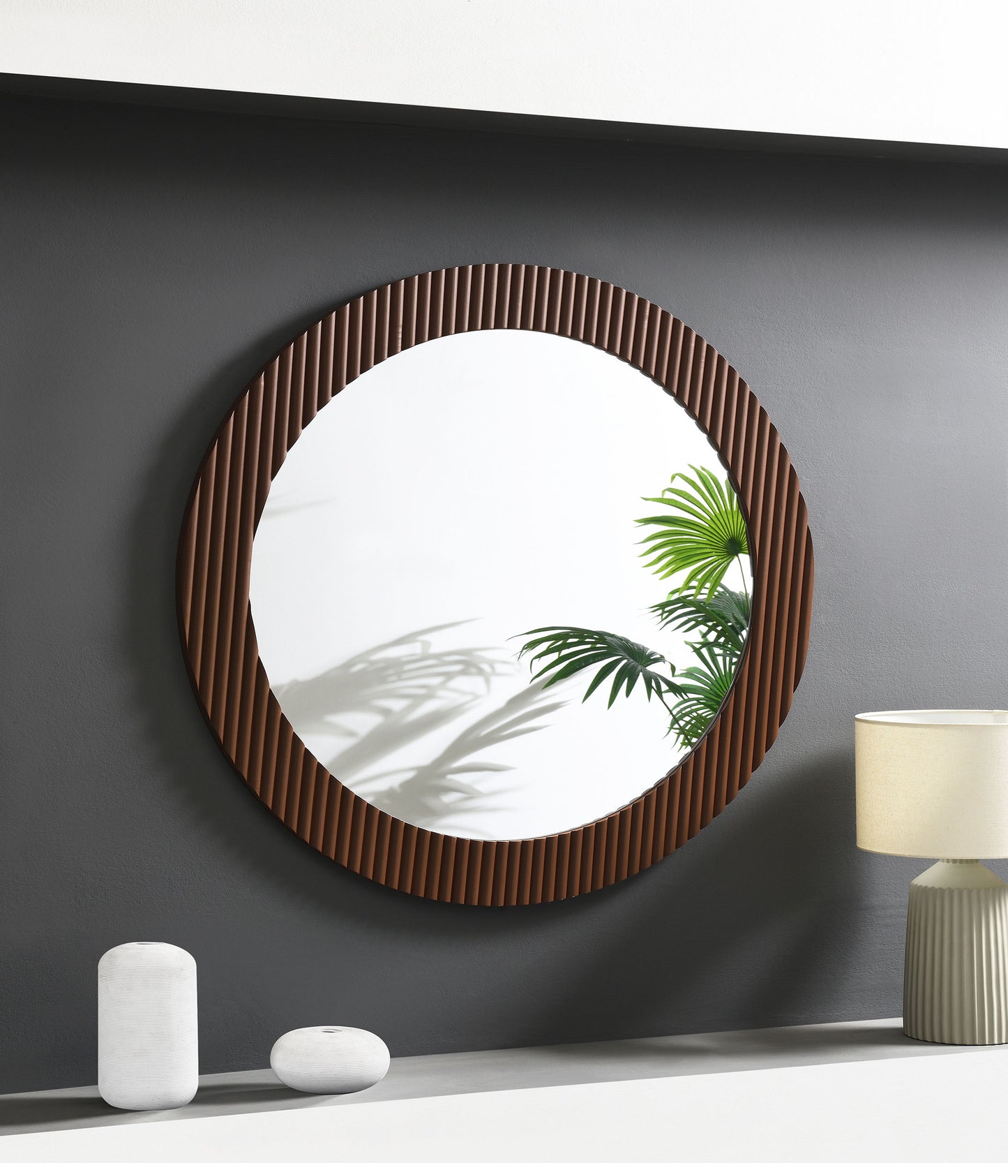 Dexter 40 x 40 Inch Round Reeding Frame Wall Mirror Brown