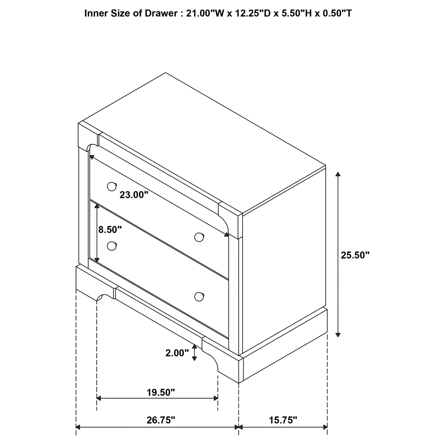 Gran Park 2-drawer Nightstand Bedside Table Dark Cocoa