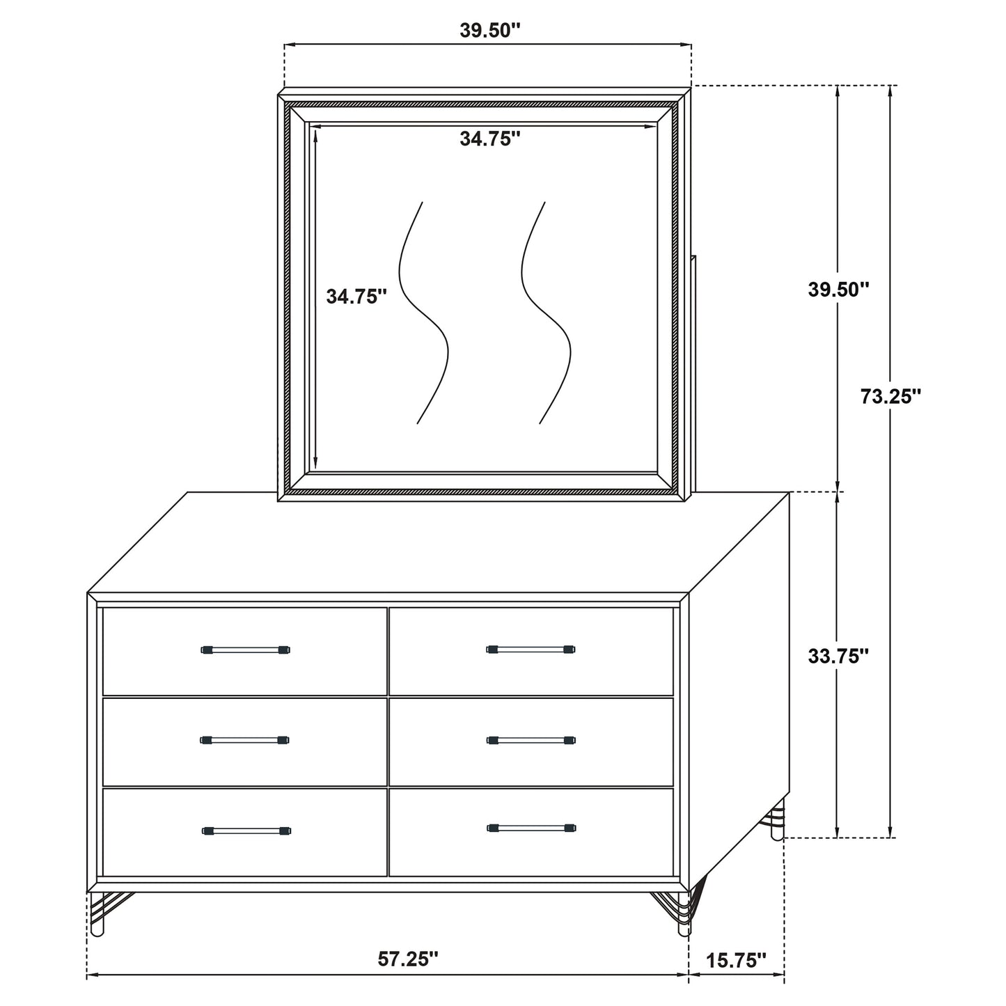 Lucia 6-drawer Dresser and Mirror Black