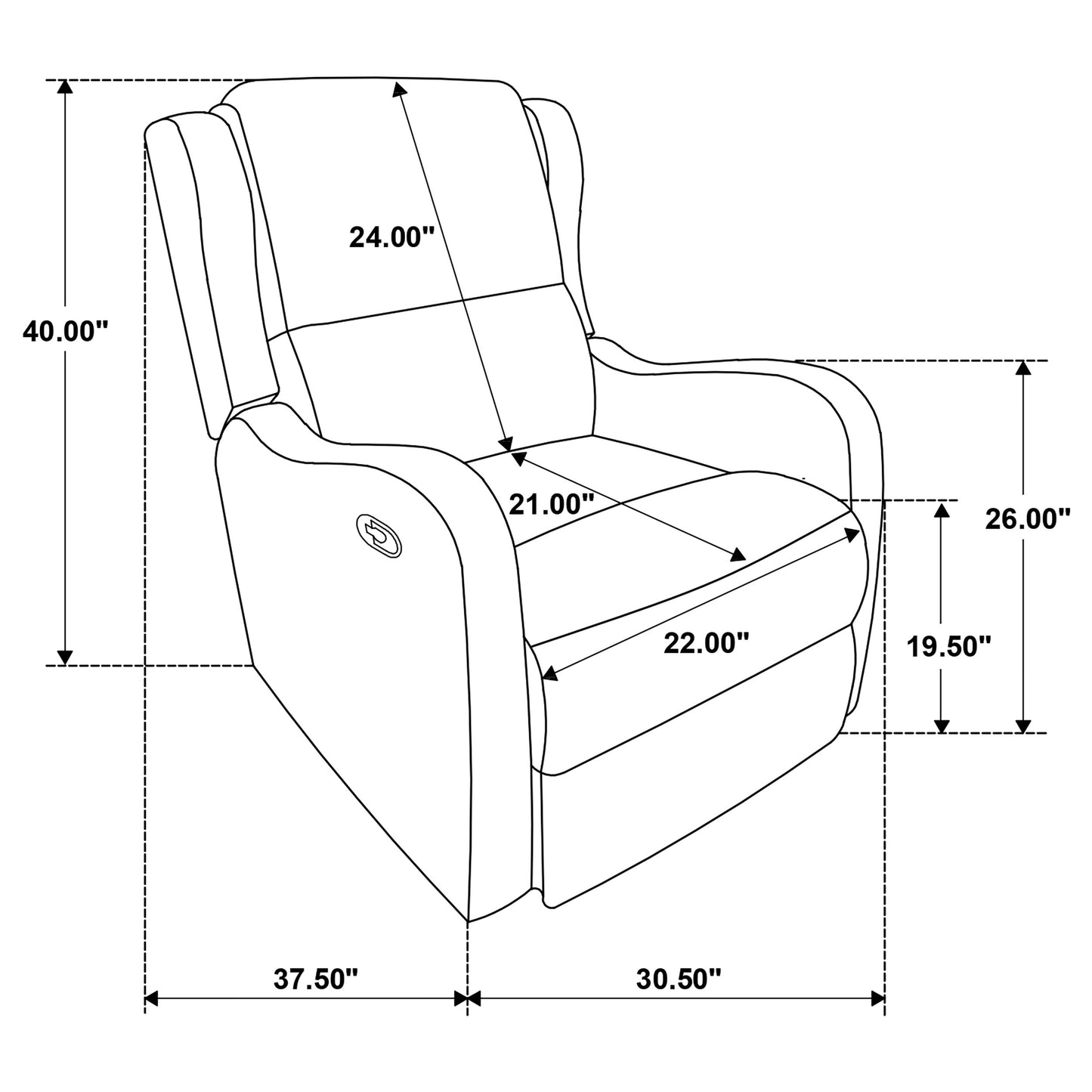 Kelsey Upholstered English Arm Recliner Chair Ivory