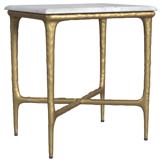 Baldwin Rectangular Marble Top Side Table White and Gold