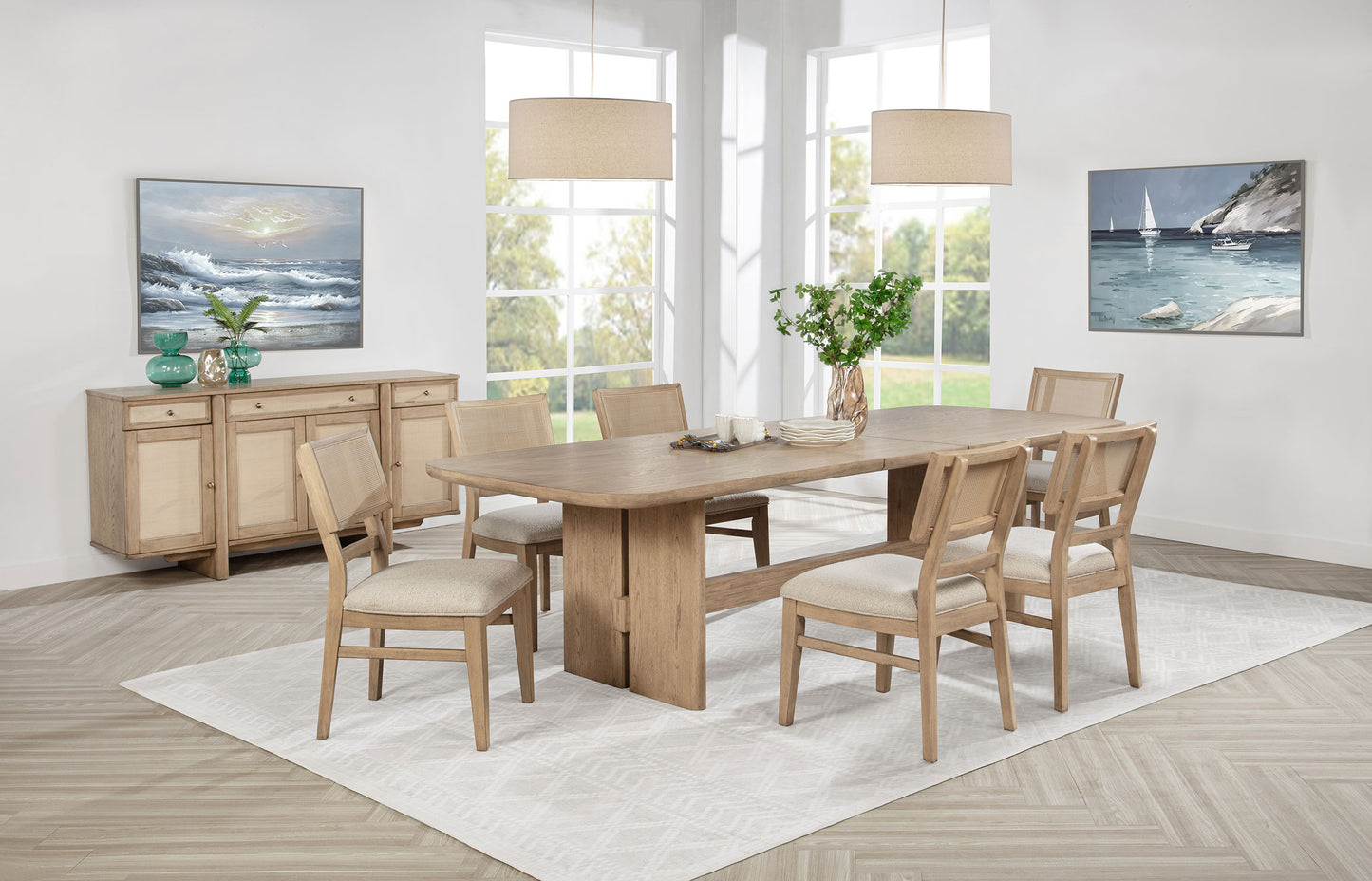 Kailani 7-piece Rectangular Wood Dining Table Set Beige Oak