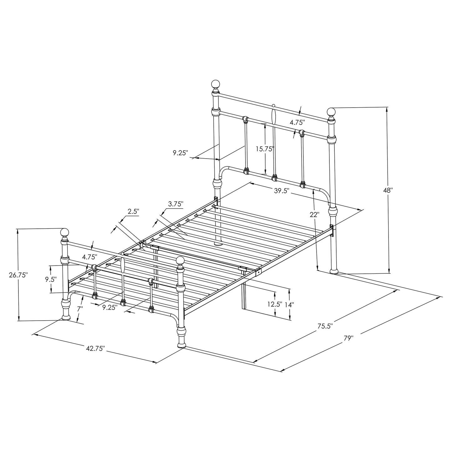 Novak 48-inch Metal Twin Open Frame Bed Matte Black