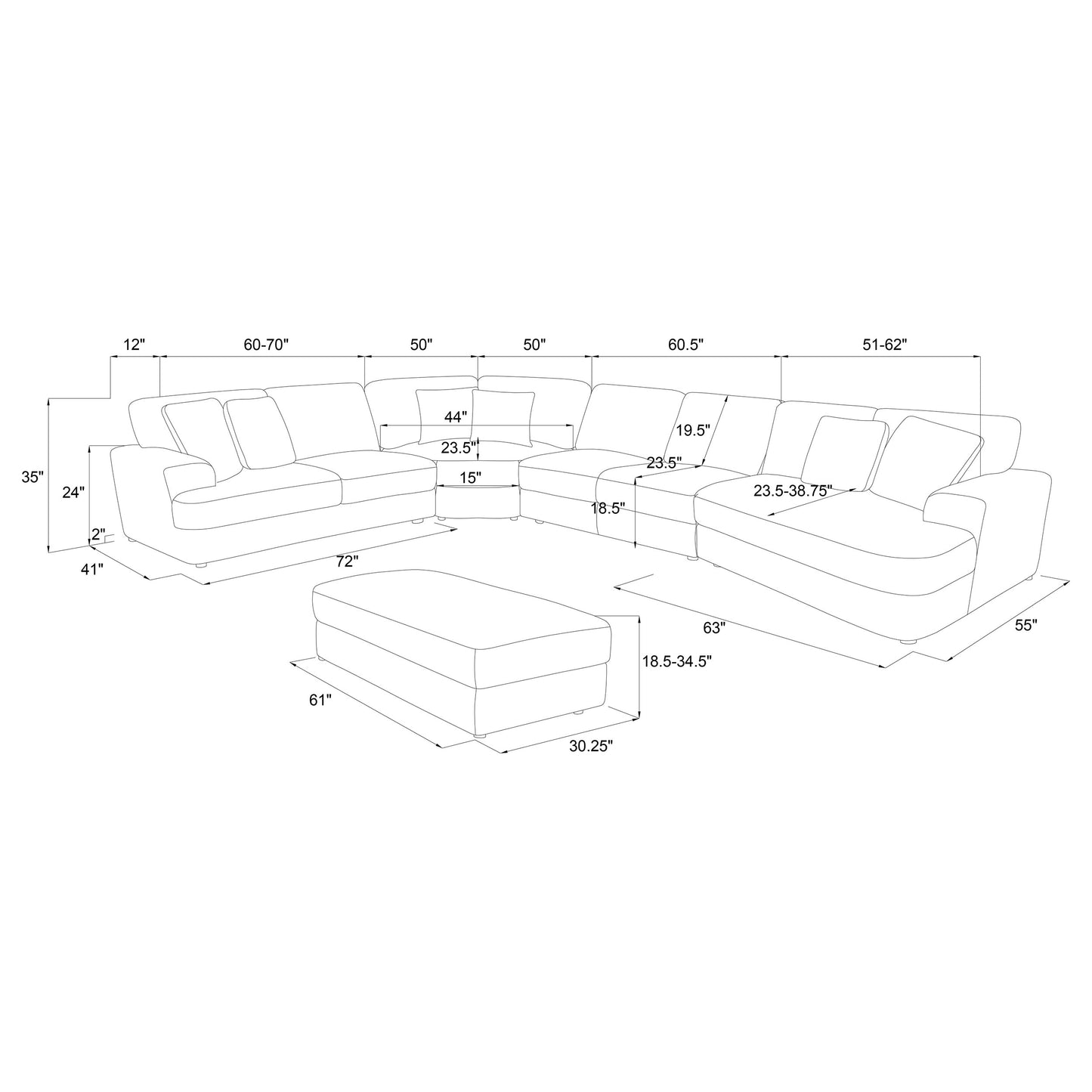 Emberson 5-piece Upholstered Modular Sectional Sofa Ivory