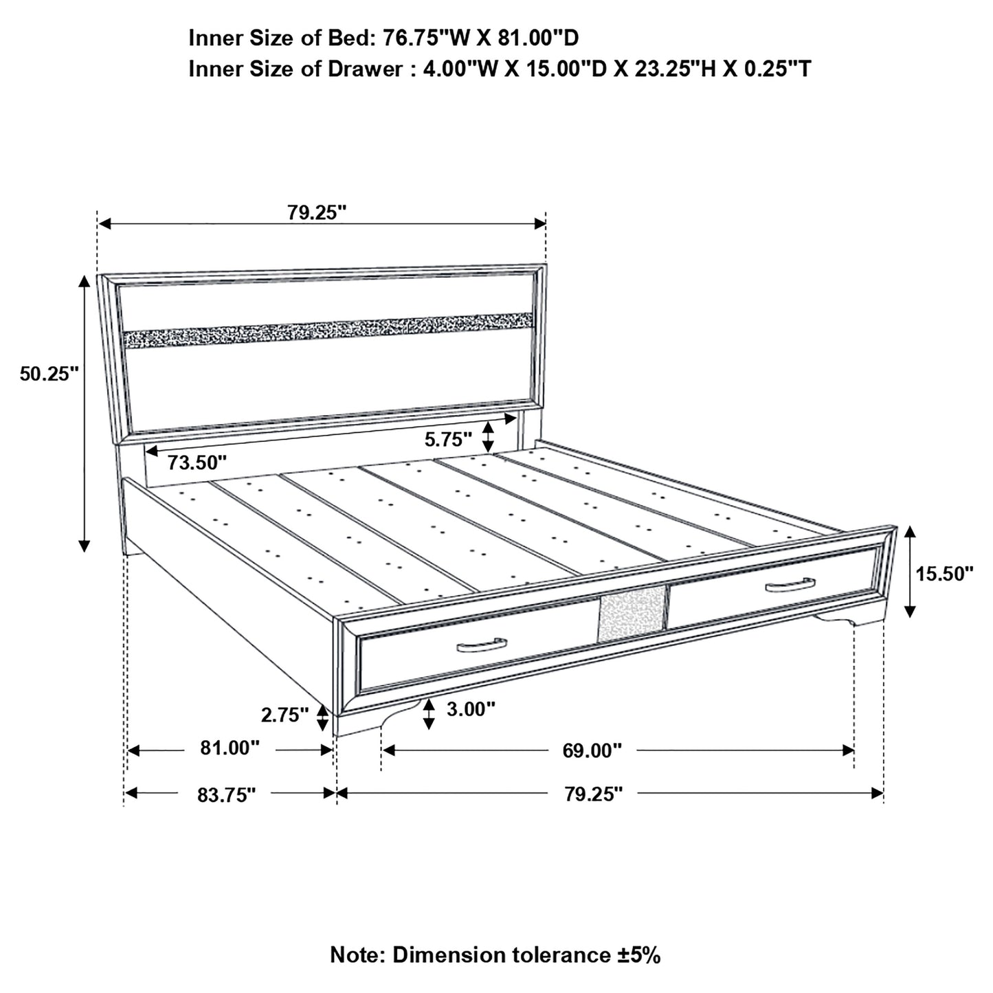 Miranda 51-inch Wood Eastern King Storage Panel Bed Black