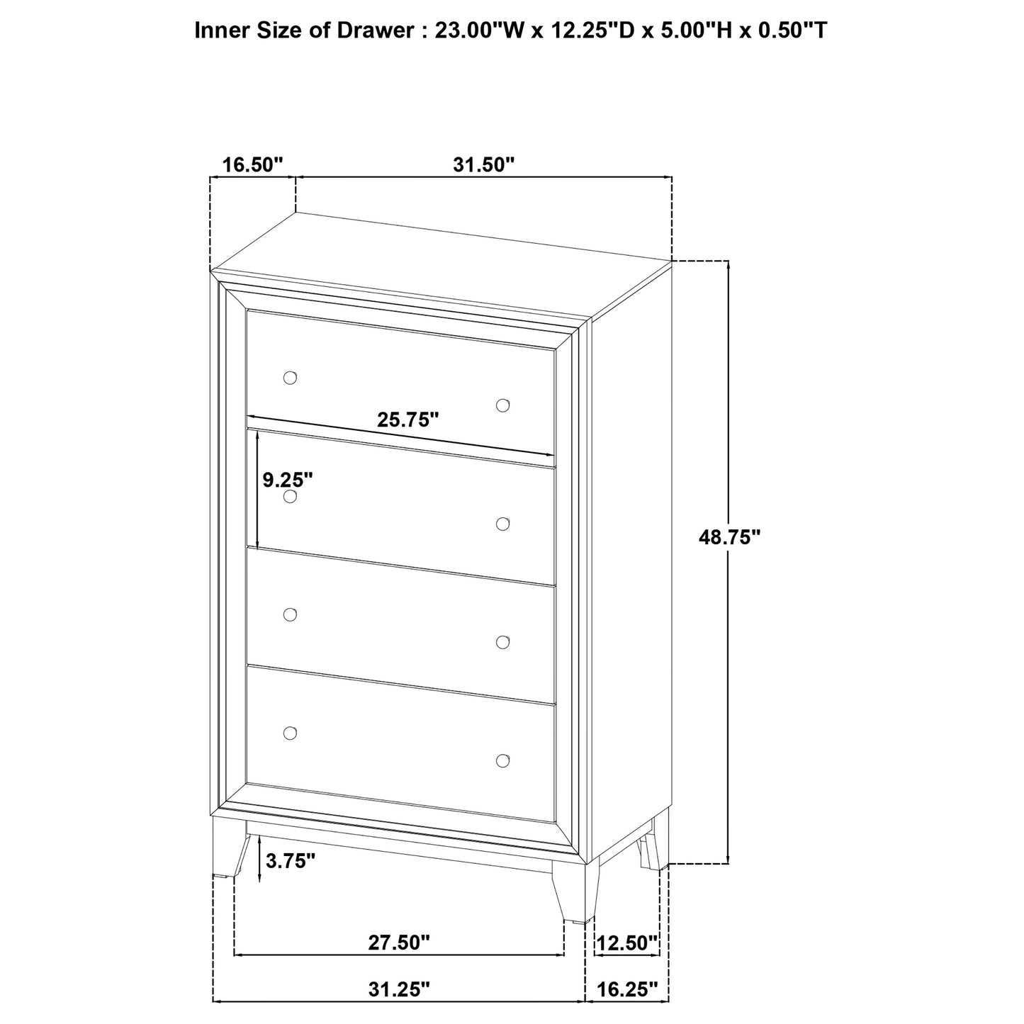 Welsley 4-drawer Chest of Drawers Walnut