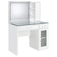 Flora 2-drawer Vanity Table Set LED Mirror and Stool White High Gloss