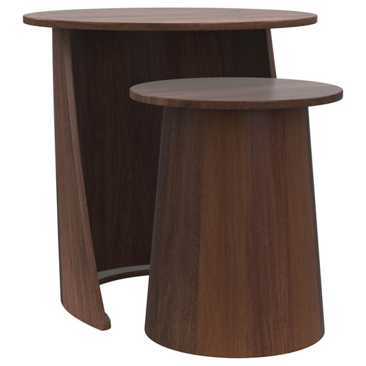 Yency 2-piece Round Mango Wood Nesting Table Set Dark Brown