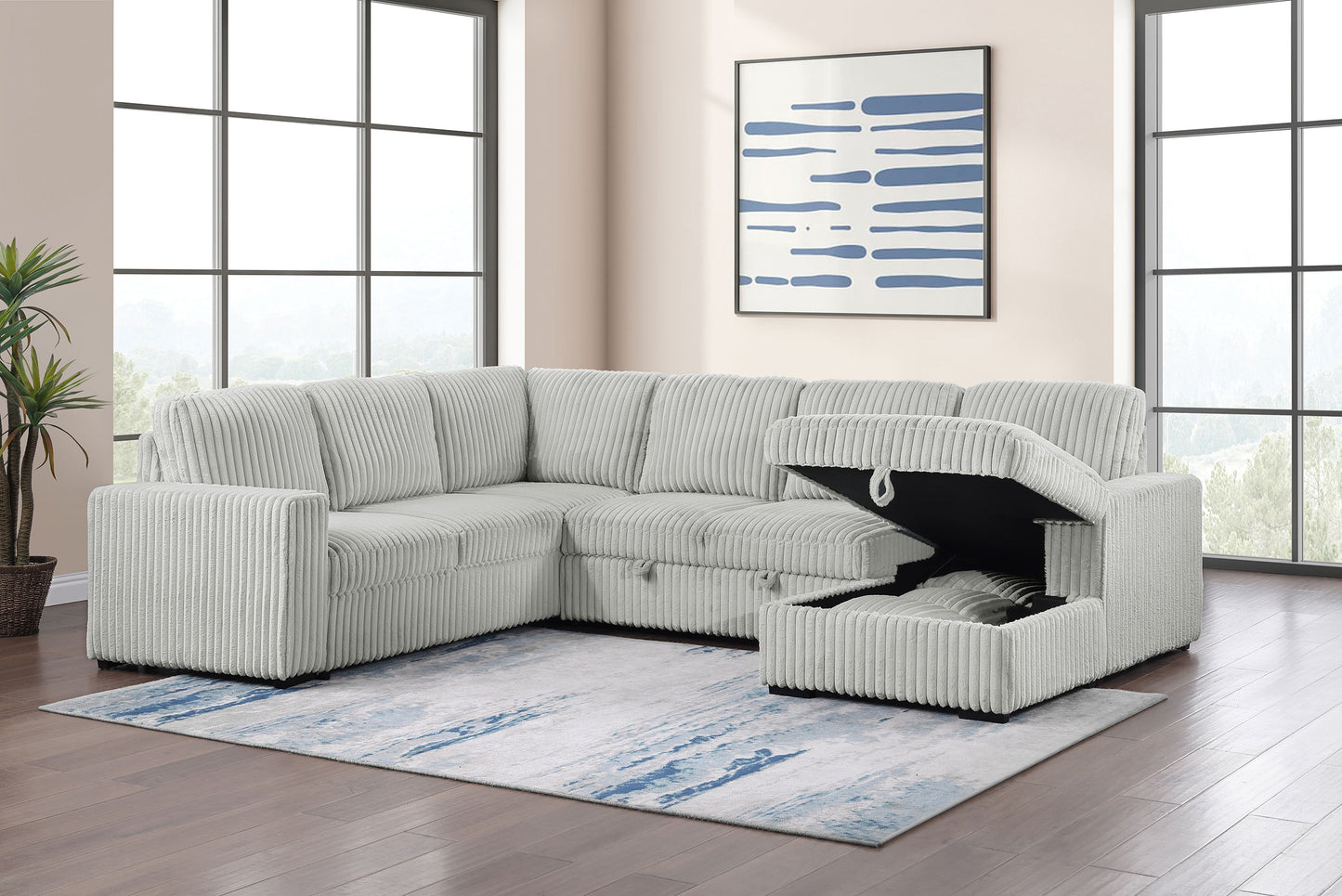 Devonshire Sleeper Sectional Sofa Storage Chaise Grey