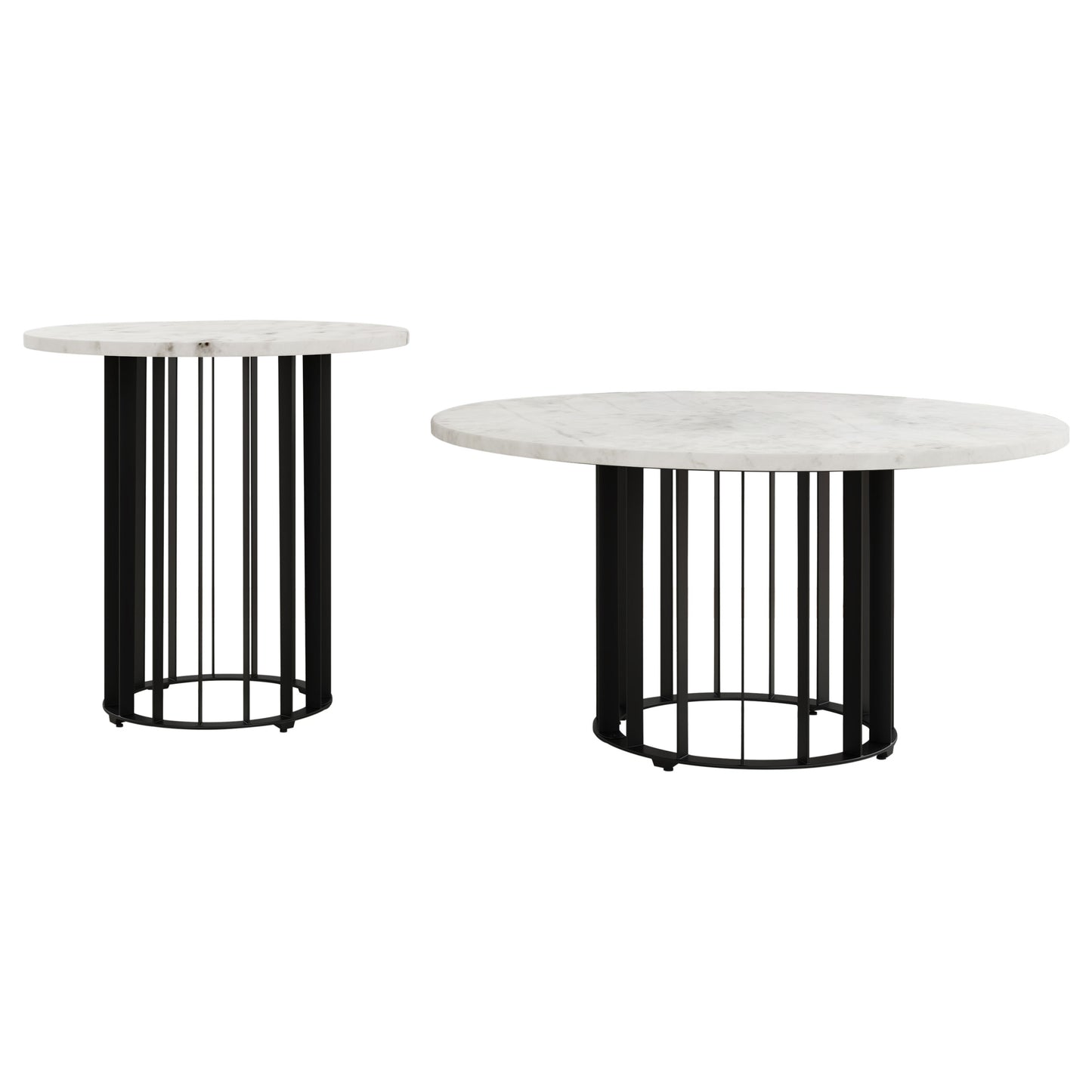 Haven 2-piece Round Marble Coffee and End Table Set Black