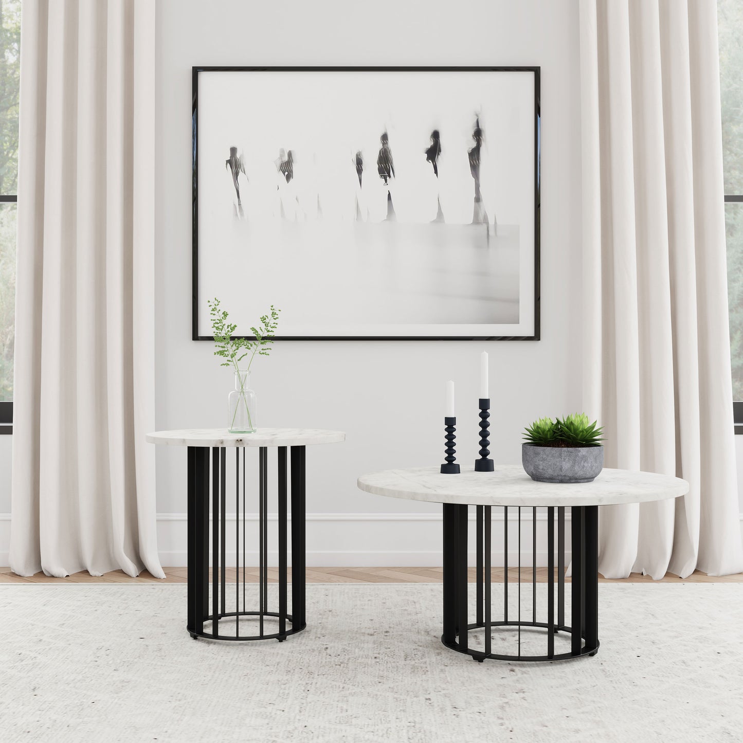 Haven 2-piece Round Marble Coffee and End Table Set Black