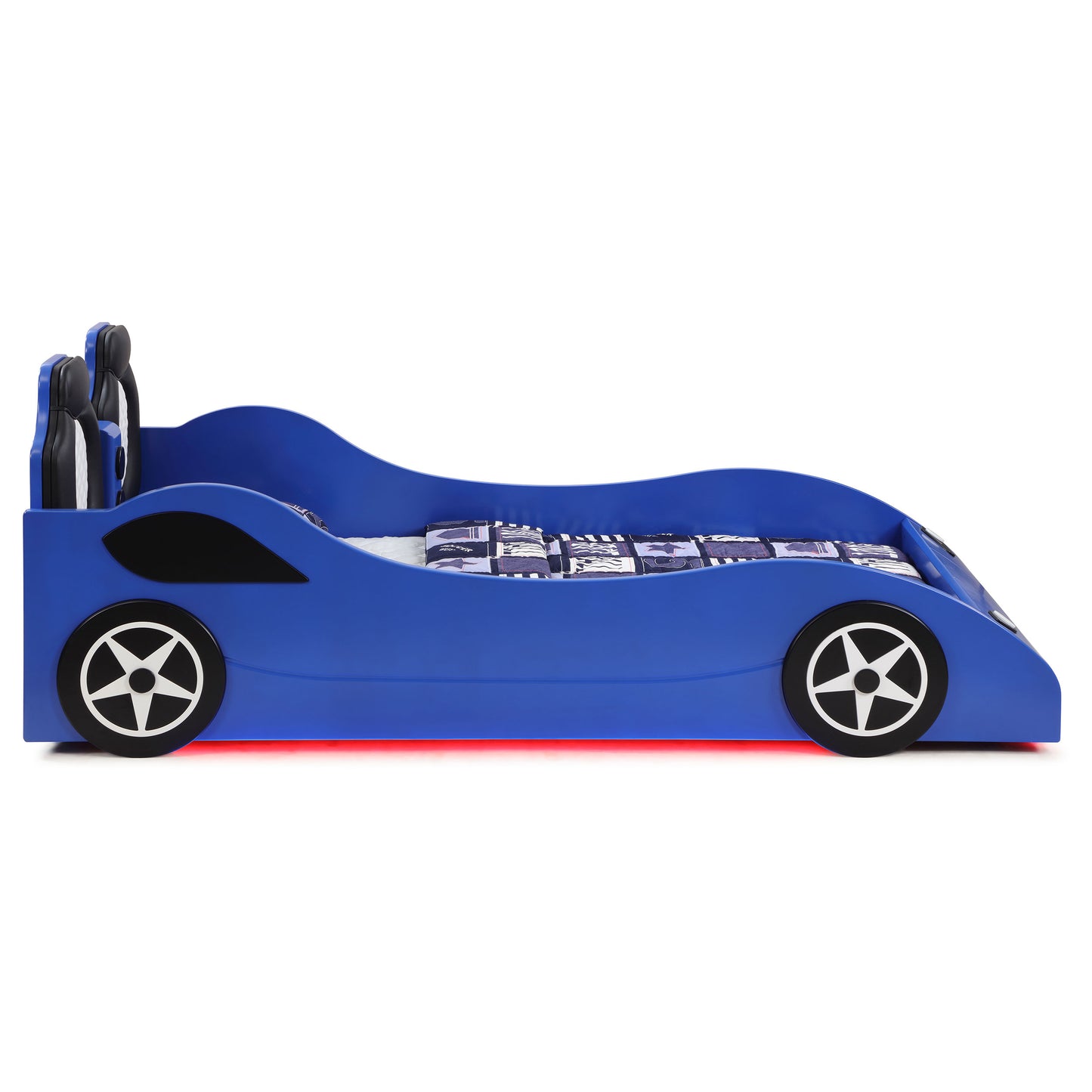 Cruiser Wood Twin LED Race Car Bed and 7-inch Mattress Blue