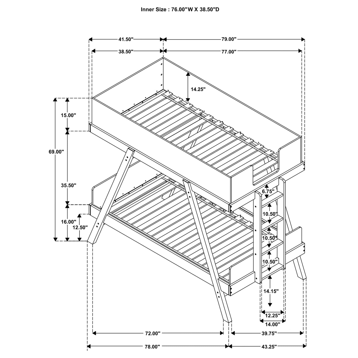 Frankie Twin Over Twin Bunk Bed with 7-inch Mattresses Blue