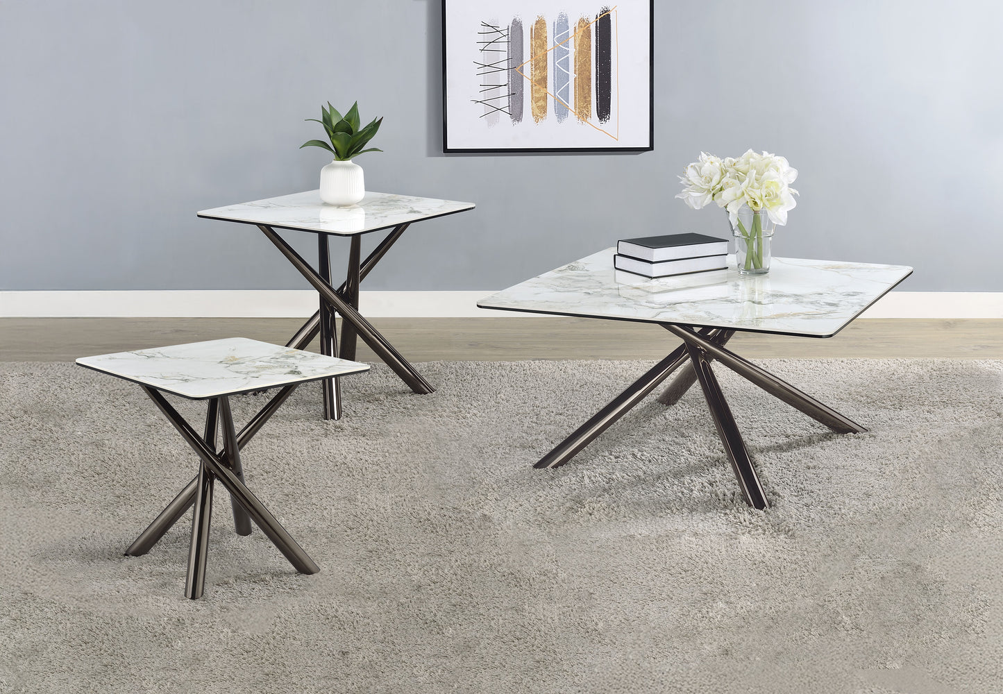 Carvell 3-piece Square Coffee and End Table Set Mirage White