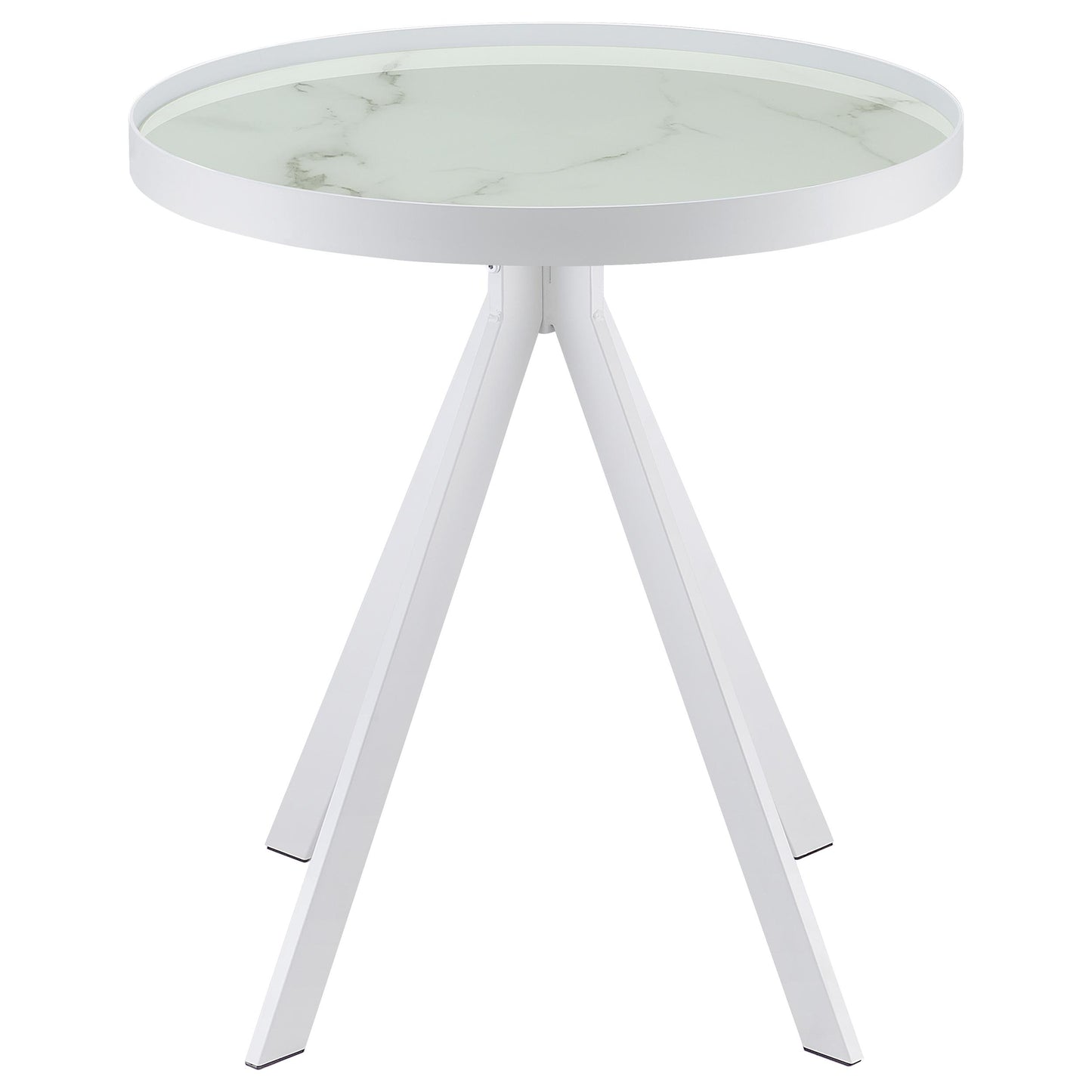 Briggs Round Marble Printed Glass Top End Side Table White