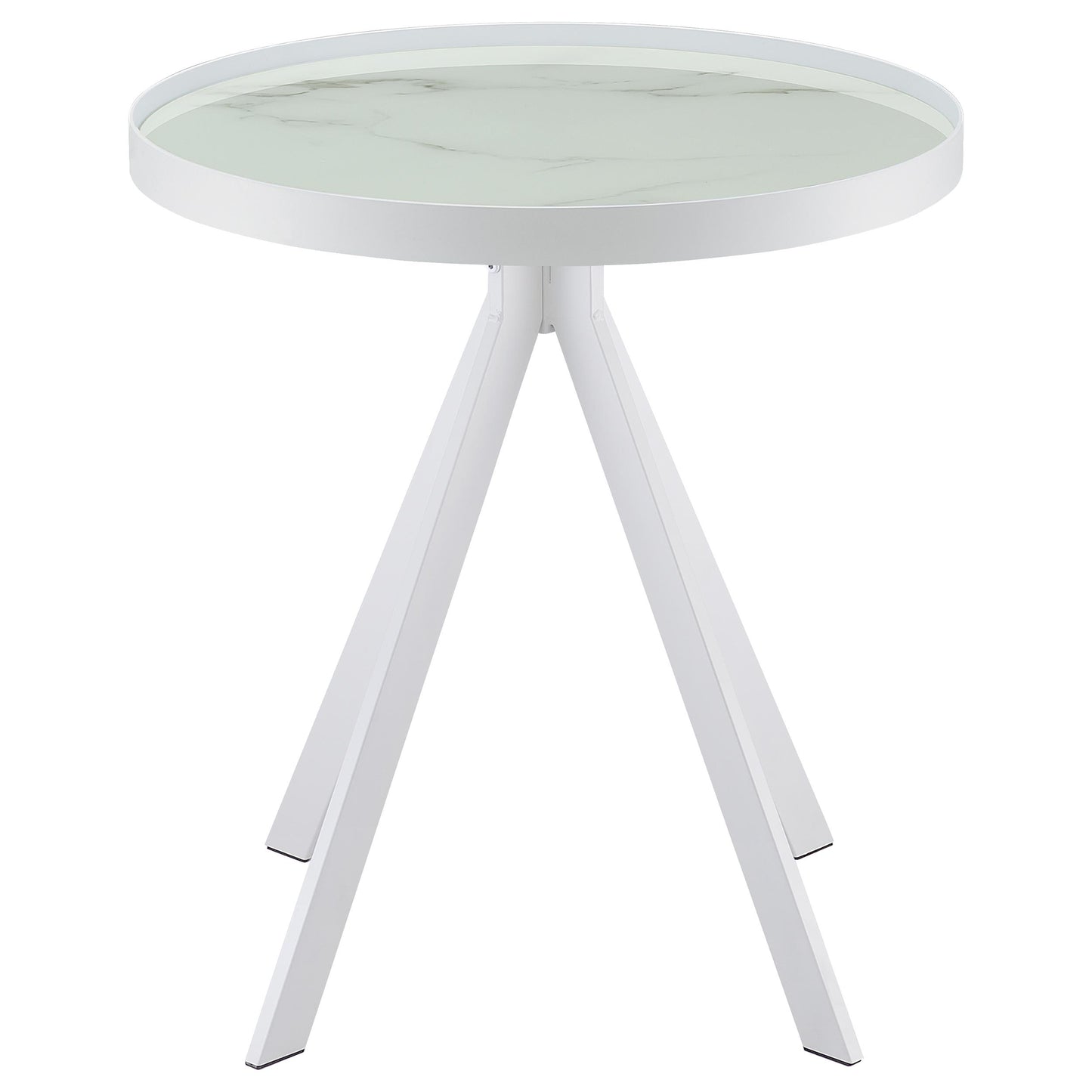 Briggs Round Marble Printed Glass Top End Side Table White