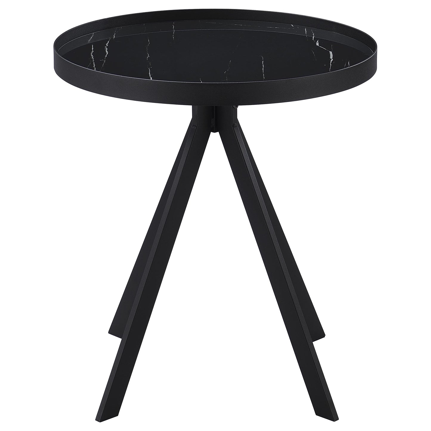 Briggs Round Marble Printed Glass Top End Table Black