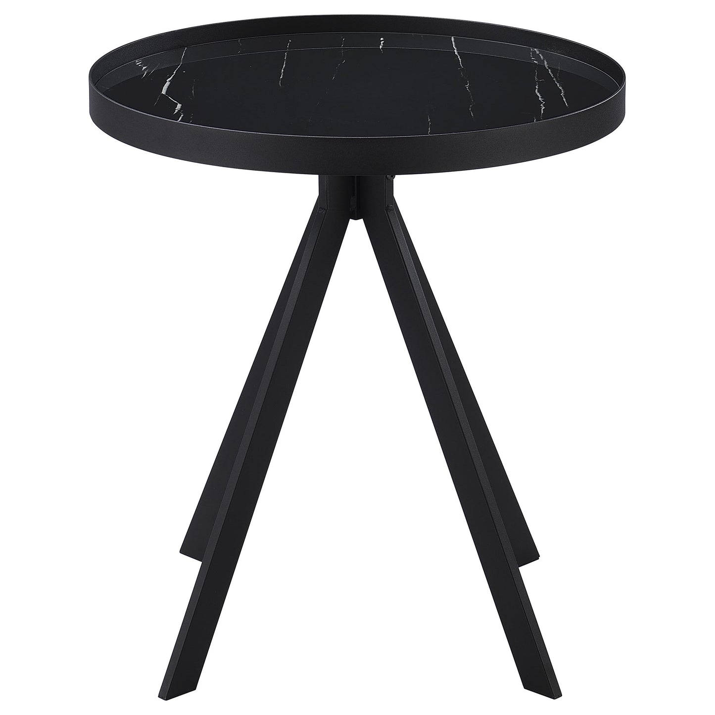 Briggs Round Marble Printed Glass Top End Table Black