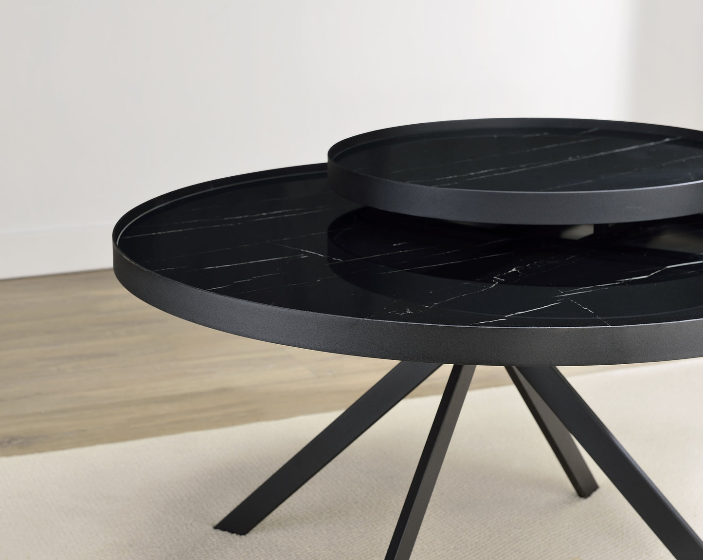 Briggs Round Marble Printed Glass Top Coffee Table Black