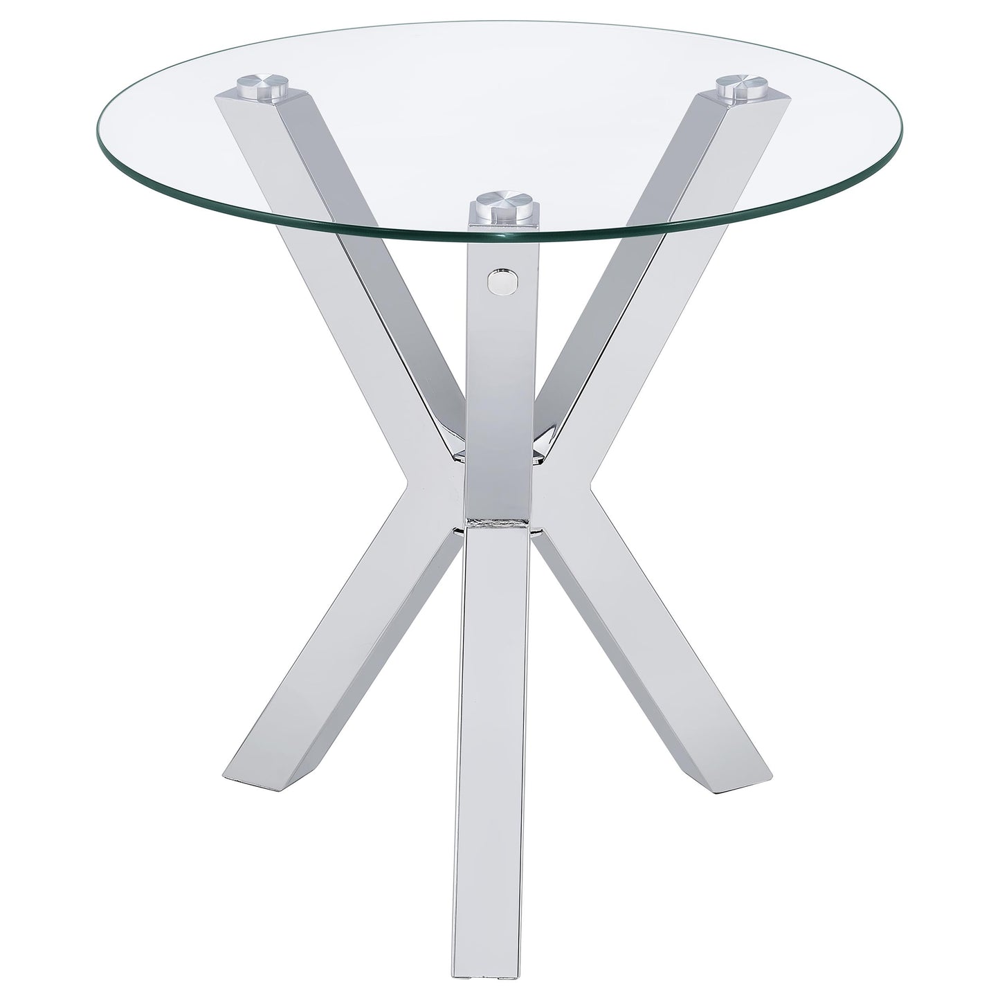 Kenzie Round Tempered Glass Top End Side Table Chrome