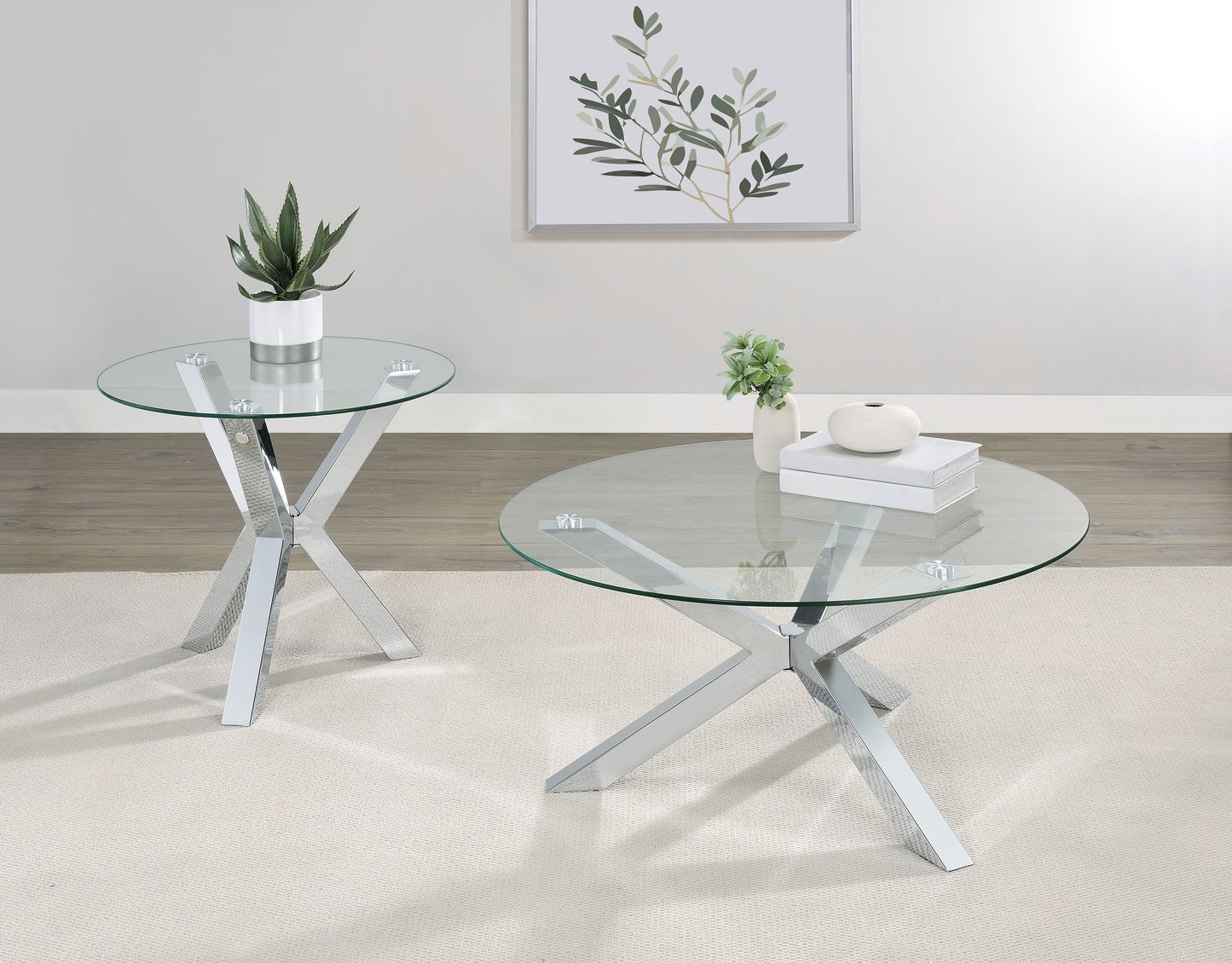 Kenzie Round Tempered Glass Top End Side Table Chrome