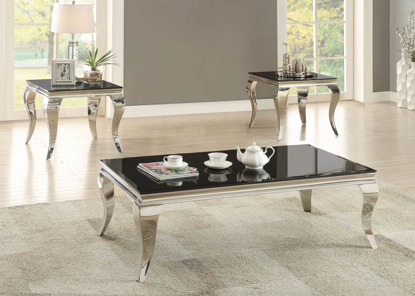 Carone Rectangular Glass Top Coffee Table Black and Chrome