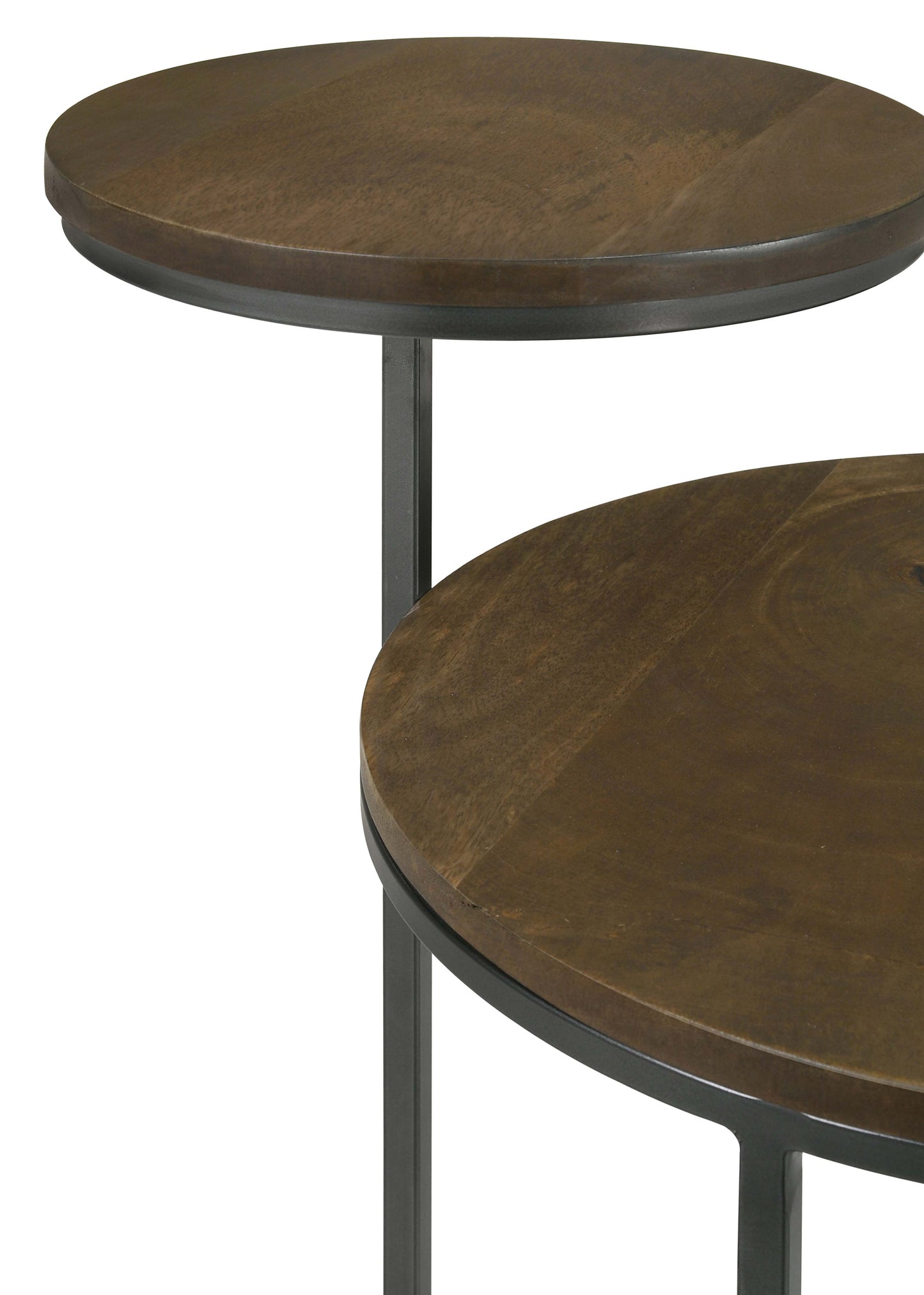 Yael Round Mango Wood Accent Side Table Natural and Gunmetal