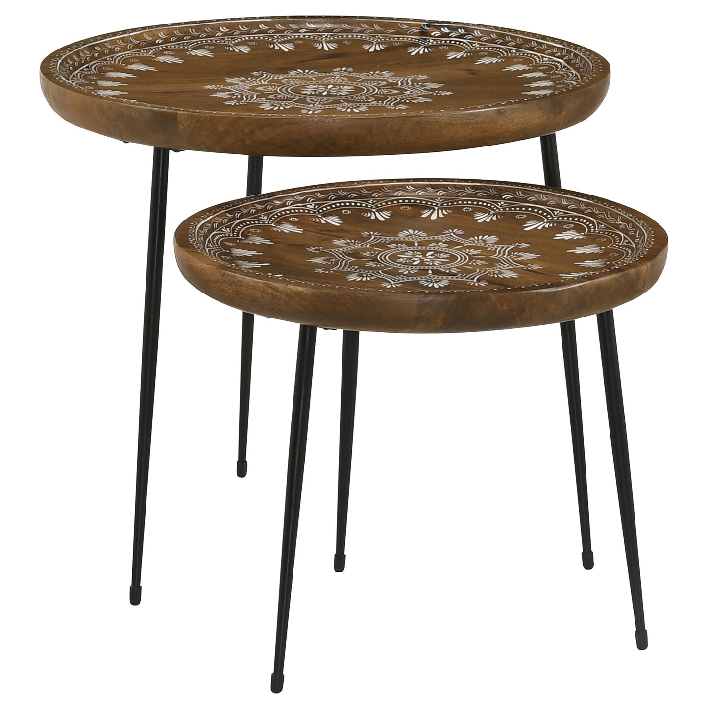 Nuala 2-piece Round Mango Wood Nesting Tables Honey