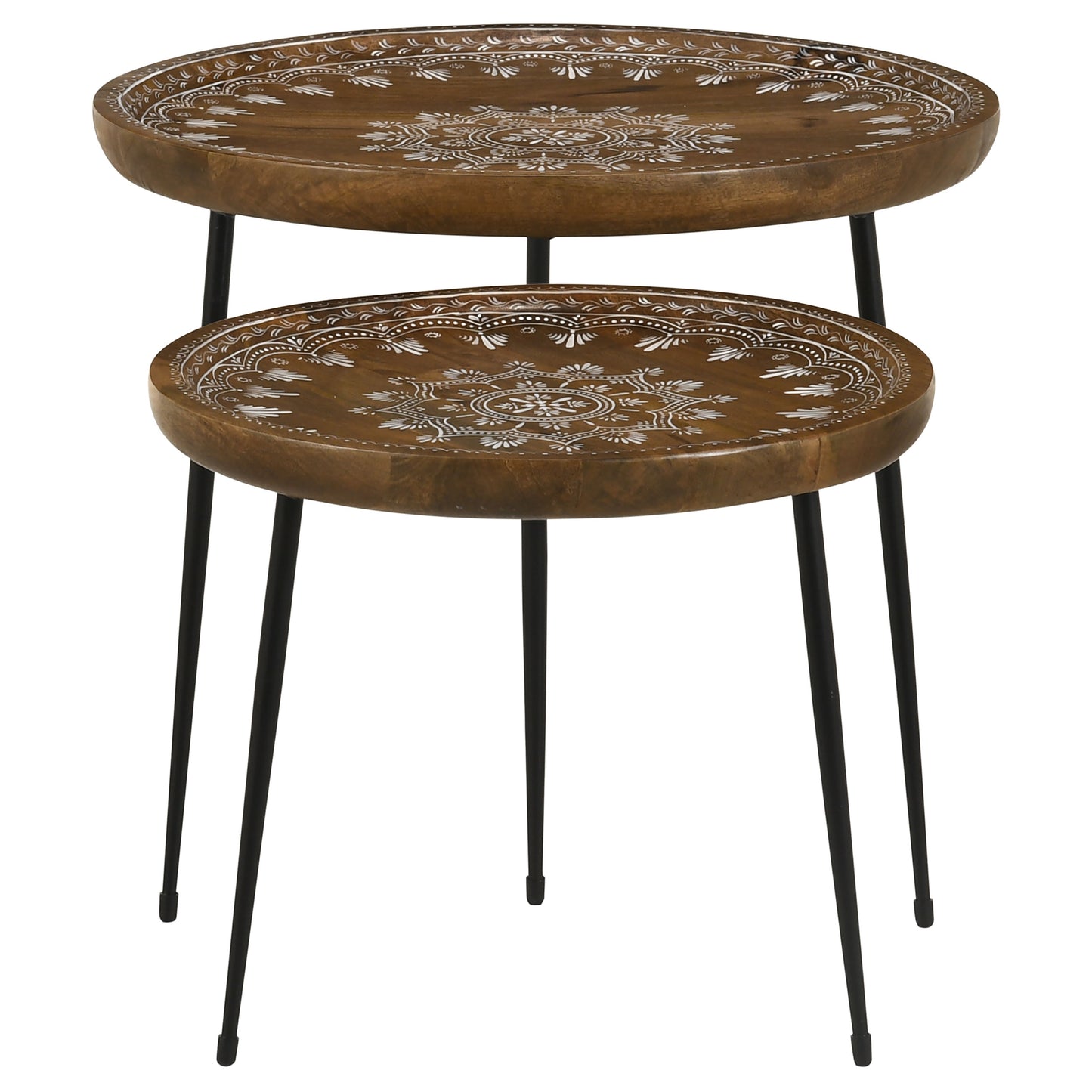 Nuala 2-piece Round Mango Wood Nesting Tables Honey