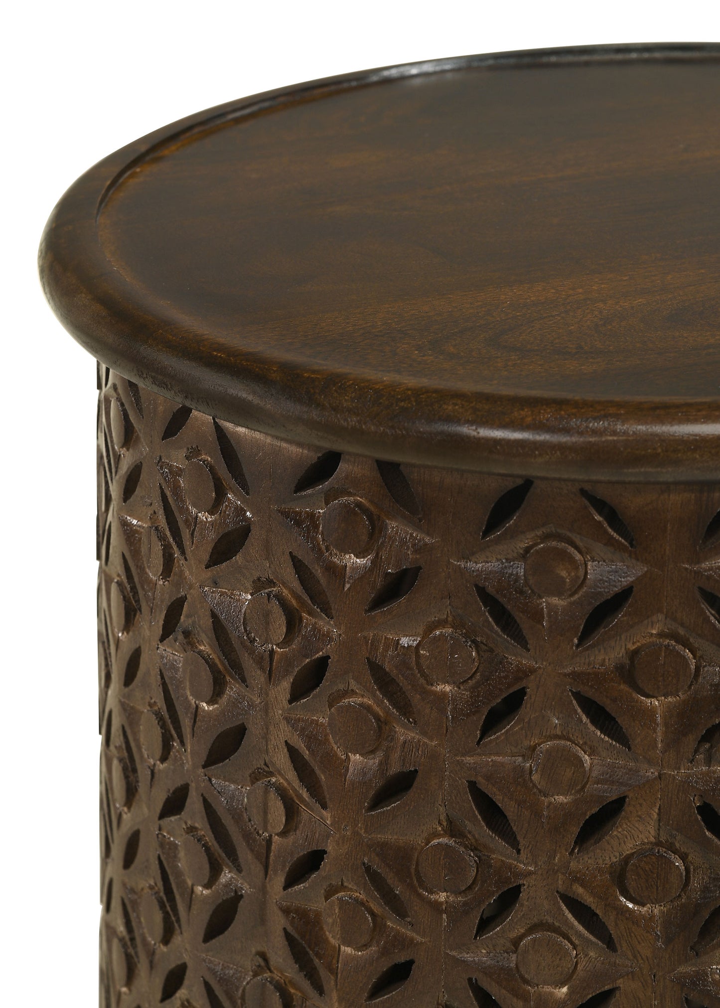 Krish 18-inch Round Mango Wood Side Table Dark Brown