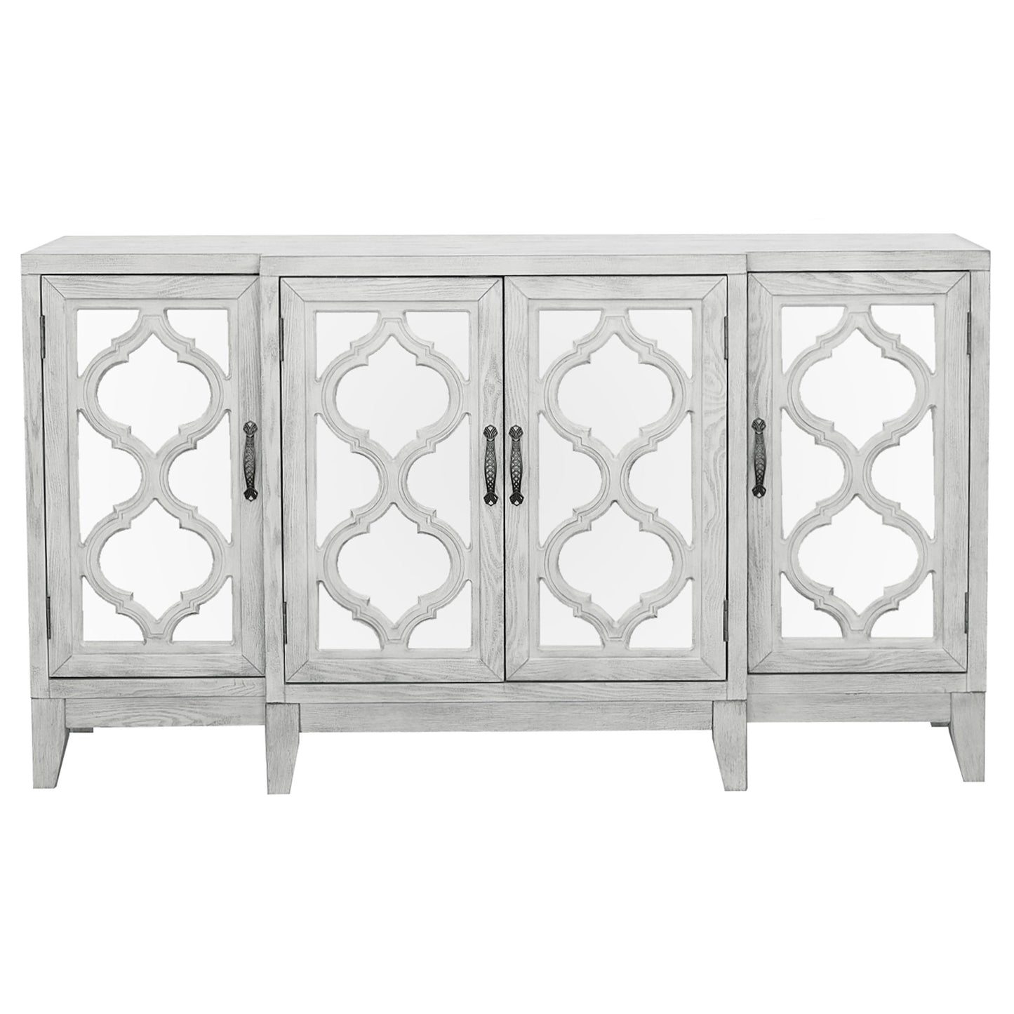 Mckellen 4-door Wood Trellis Accent Cabinet Distressed White